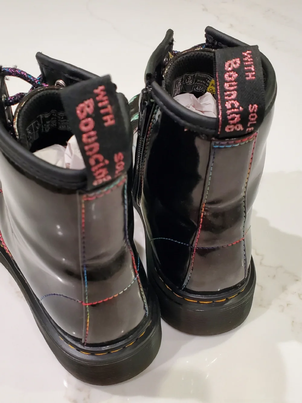 Dr. Martens Kid's Sparkle Ray Black Boots Sz. 3 Iridescent 1460 Rainbow EUC